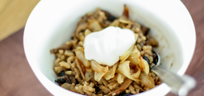 Baked Mushroom Risotto with Caramelized Onions